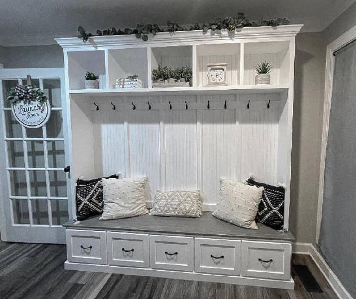 Georgia 5-Section Mudroom Bench with Shoe Storage | Entryway Hall Tree & Coat Rack | Solid Wood Mudbench Organizer Cabinet - Image 3