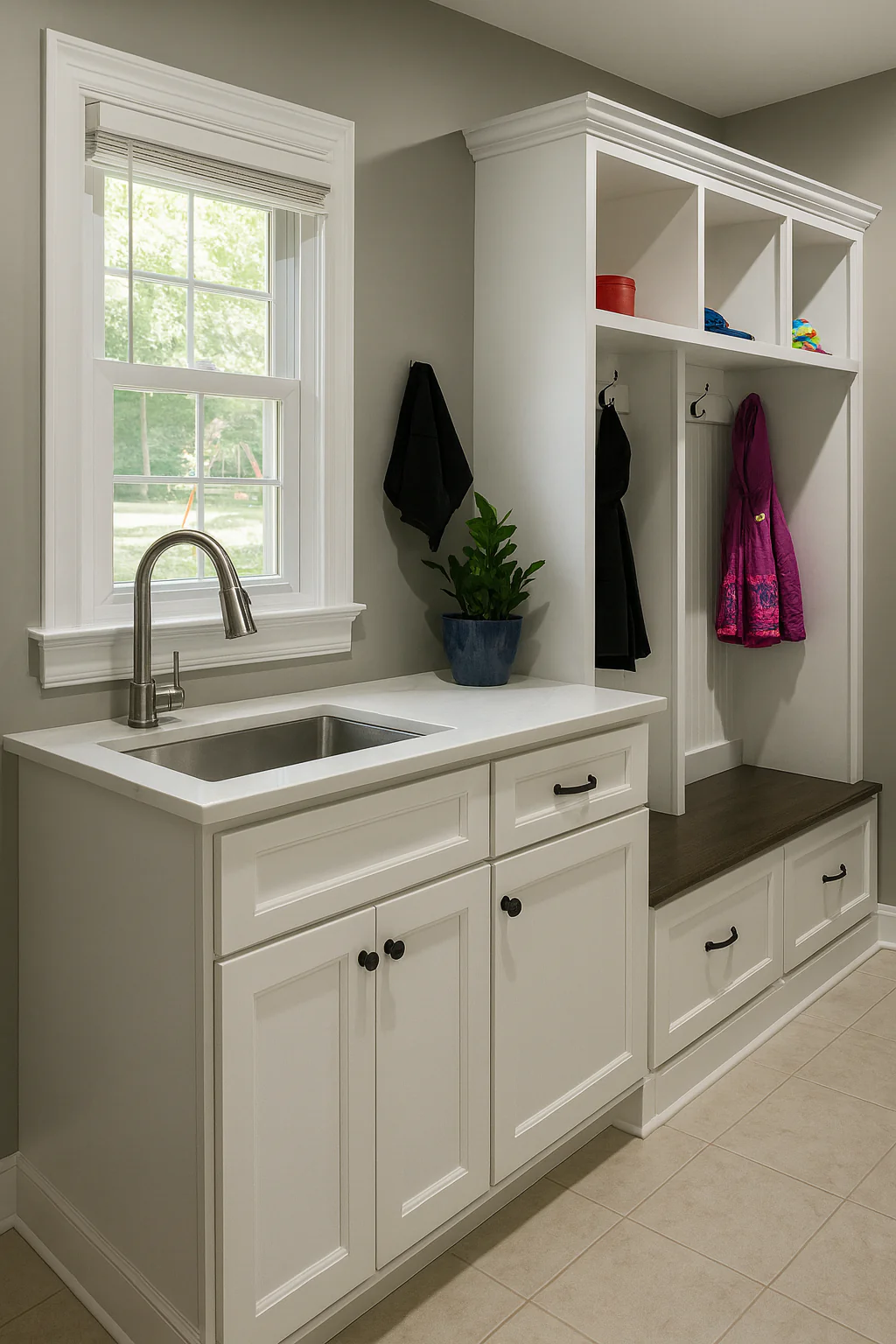 Merrick Mudroom Bench with Coat and Shoe Storage – 3 Section Entryway Organizer | Farmhouse Hall Tree with Hooks and Cubbies - Image 3