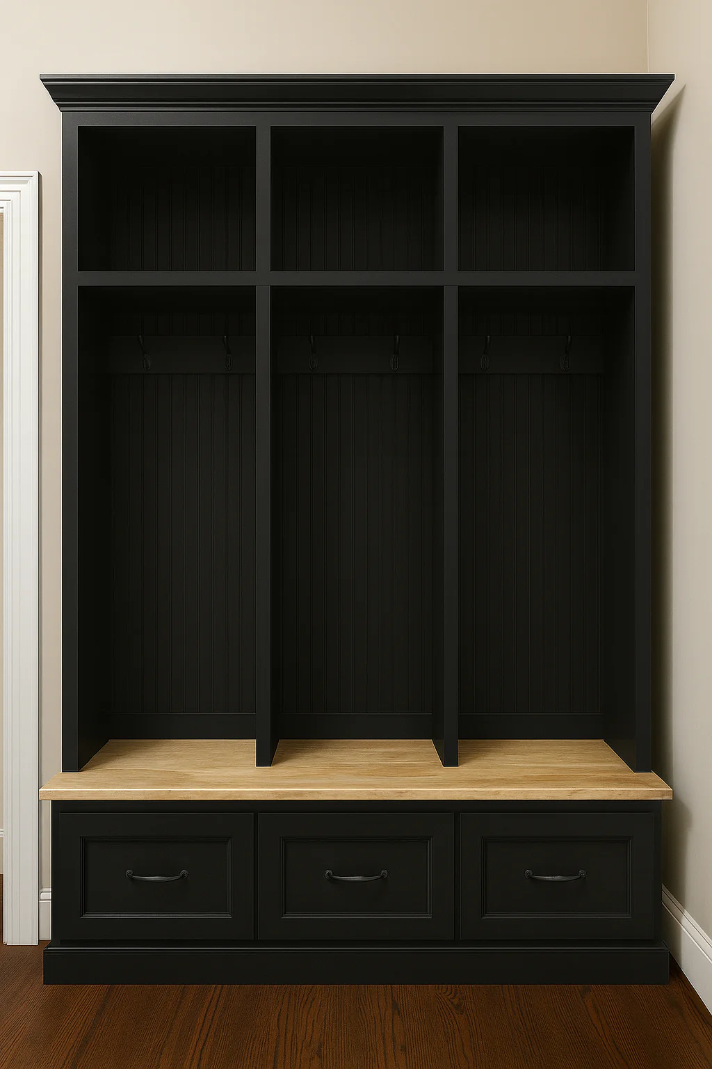 Merrick Mudroom Bench with Coat and Shoe Storage – 3 Section Entryway Organizer | Farmhouse Hall Tree with Hooks and Cubbies - Image 5