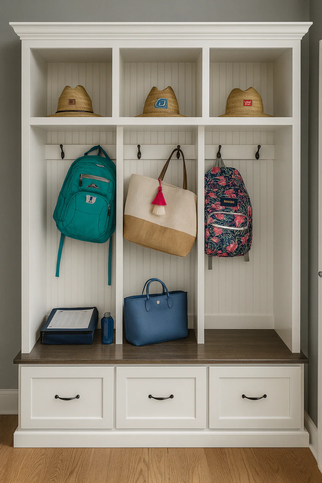 Merrick Mudroom Bench with Coat and Shoe Storage – 3 Section Entryway Organizer | Farmhouse Hall Tree with Hooks and Cubbies - Image 6