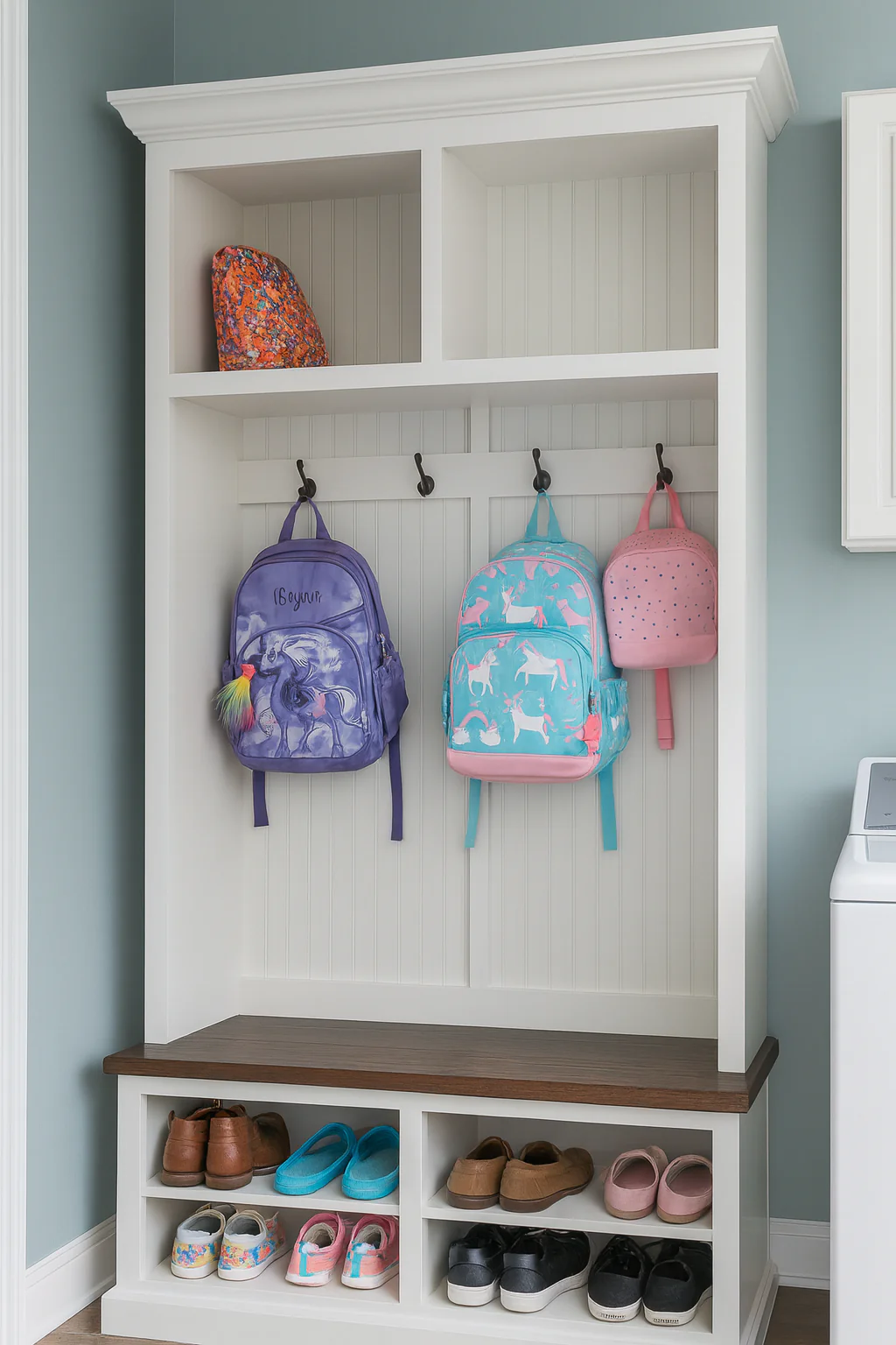 Moraga Hall tree entry bench custom cabinet coat rack mudroom furniture (2 section) - Image 3