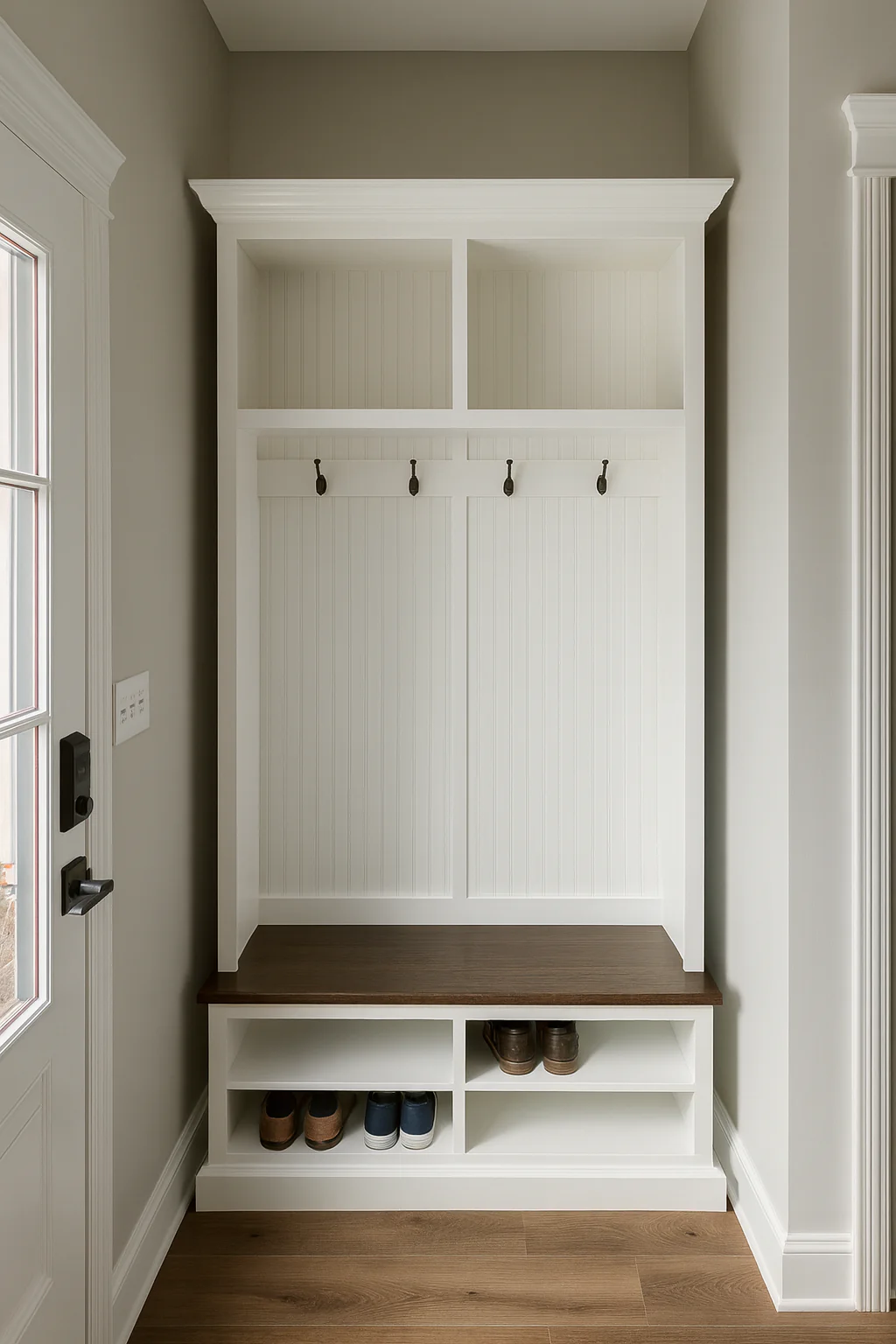 Moraga Hall tree entry bench custom cabinet coat rack mudroom furniture (2 section) - Image 4