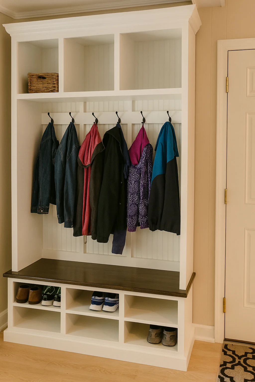 Moraga Mudroom entryway bench hall tree coat rack shoe storage (3 section) - Image 4