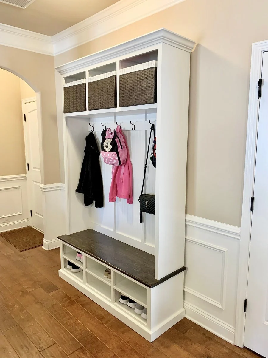 Moraga Mudroom entryway bench hall tree coat rack shoe storage (3 section) - Image 5