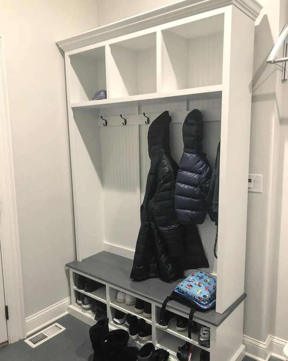 Moraga Mudroom entryway bench hall tree coat rack shoe storage (3 section) - Image 6