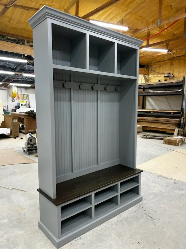 Moraga Mudroom entryway bench hall tree coat rack shoe storage (3 section) - Image 7