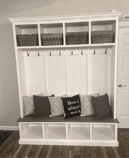 Pennsylvania Entryway Bench with Storage | Custom Wood Mudroom Seating | Handcrafted Hall Tree Bench (4-section) - Image 6