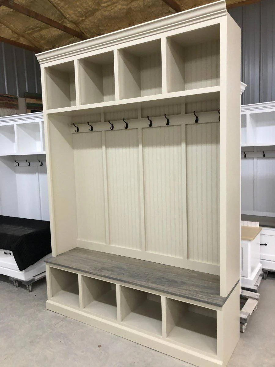 Pennsylvania Entryway Bench with Storage | Custom Wood Mudroom Seating | Handcrafted Hall Tree Bench (4-section) - Image 9